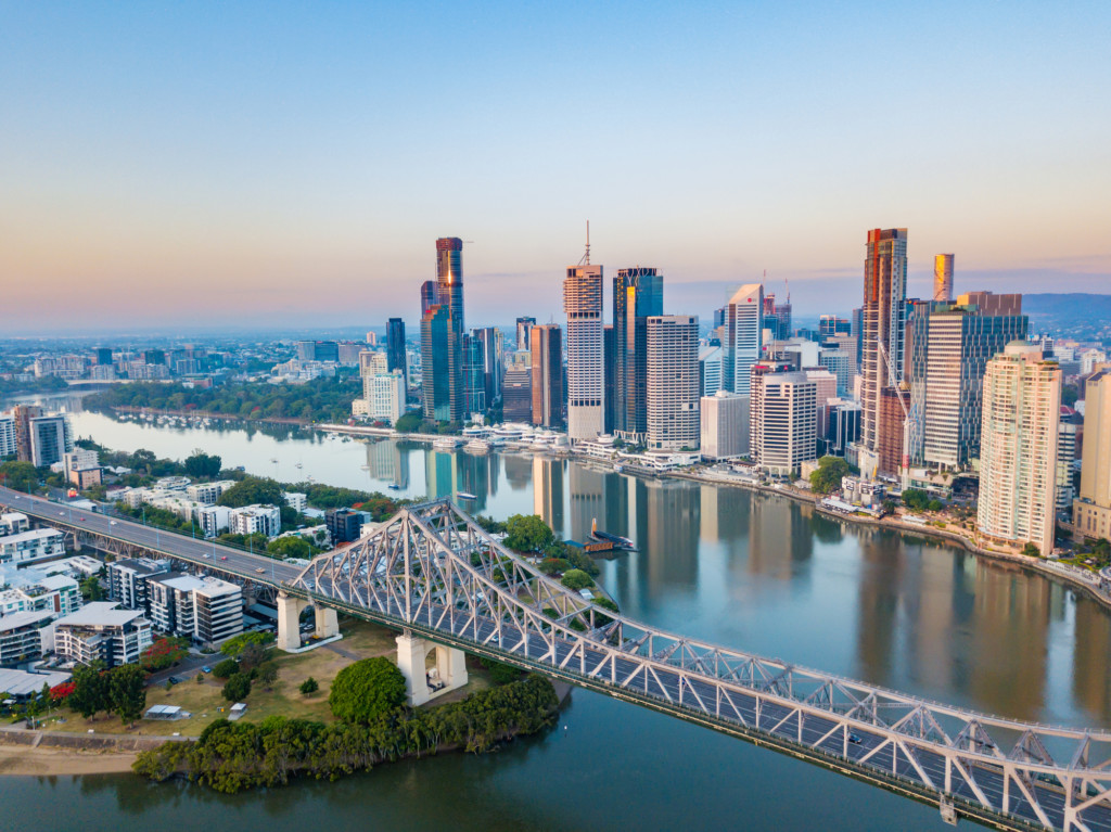 Brisbane River and CBD aerial view